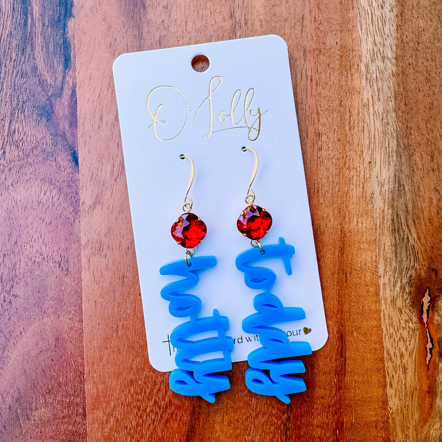 O’Lolly “Hotty Toddy” Earrings- Red & Blue Game Day Dangles