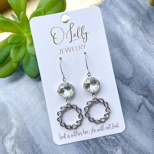 O’Lolly “Roper” Earrings - Clear Stone w/Silver Rope Hoop