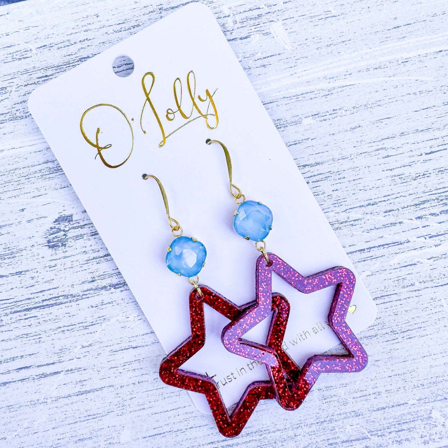 O’Lolly “Liberty” Earrings- Red Stone w/Blue Acrylic Star
