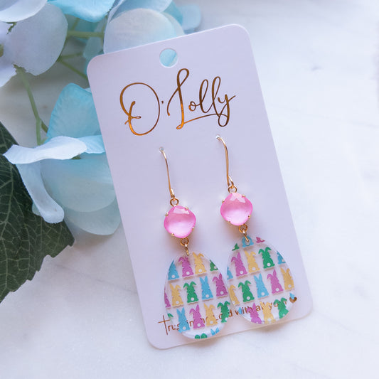 Easter Acrylic Egg Earrings w/Pink Stone