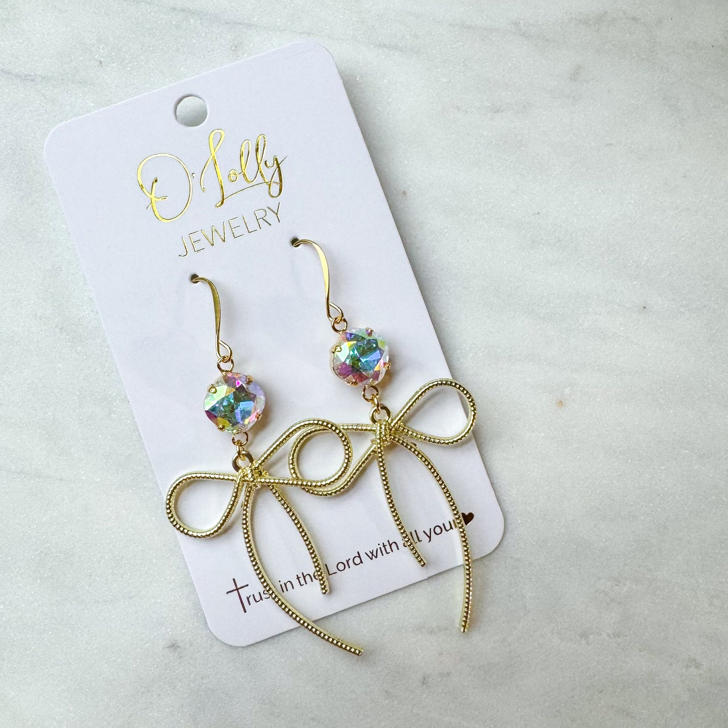O’Lolly “Bow” Earrings - AB Stone w/Gold Bow