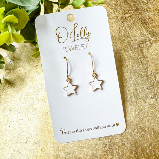 Small Simple White Star Earrings