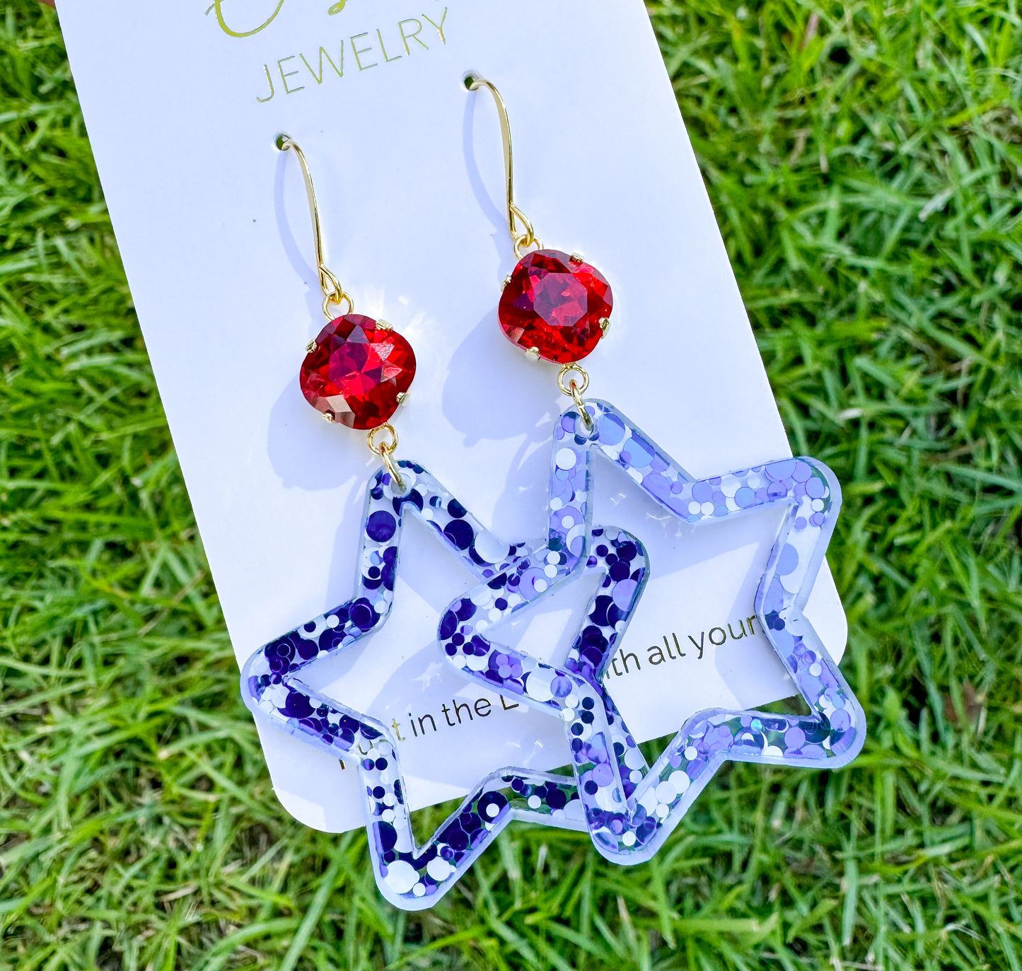 O’Lolly “Liberty” Earrings- Red Stone w/Blue Acrylic Star