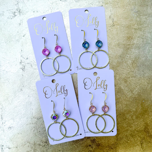 O’Lolly “Madeline” Earrings- Crystal Stone w/Gold Hoop