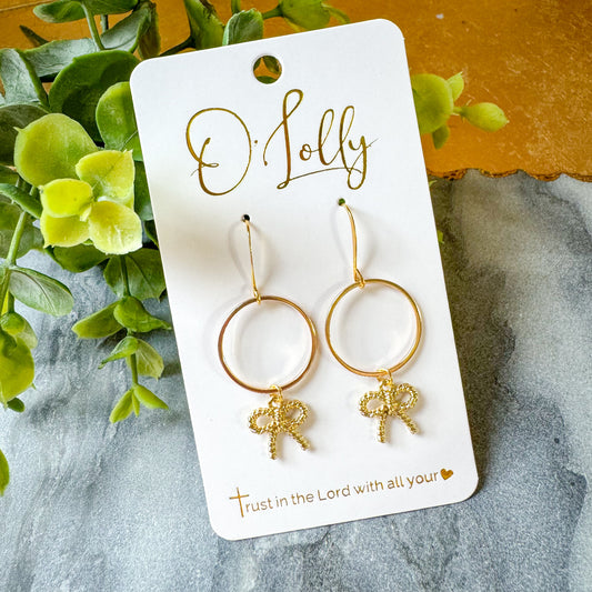 O’Lolly “Ruth” Earrings - Gold Hoop w/Bow Charm