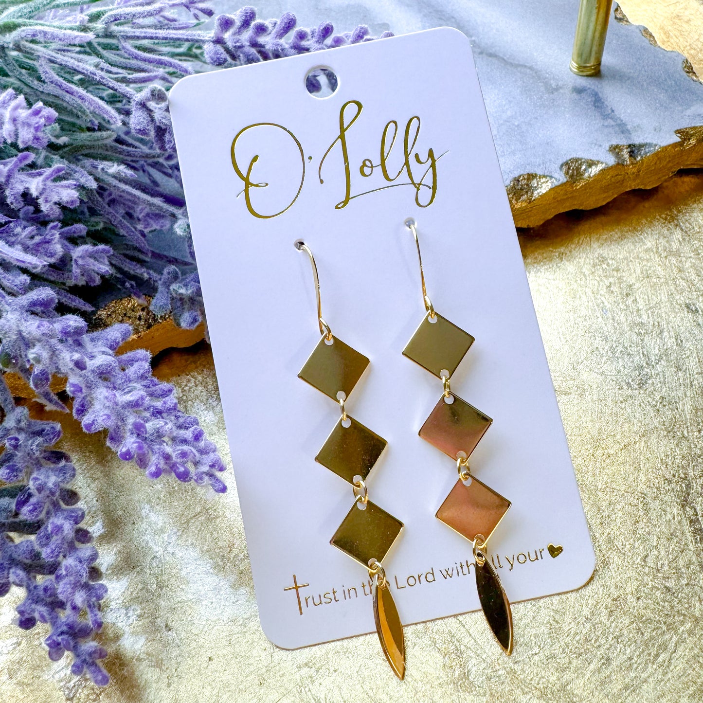 O’Lolly “Lyla” Earrings- Gold Stainless Steel Dangles