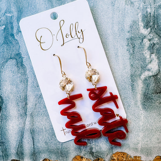 O’Lolly “Hail State” Earrings- Maroon Acrylic Dangles