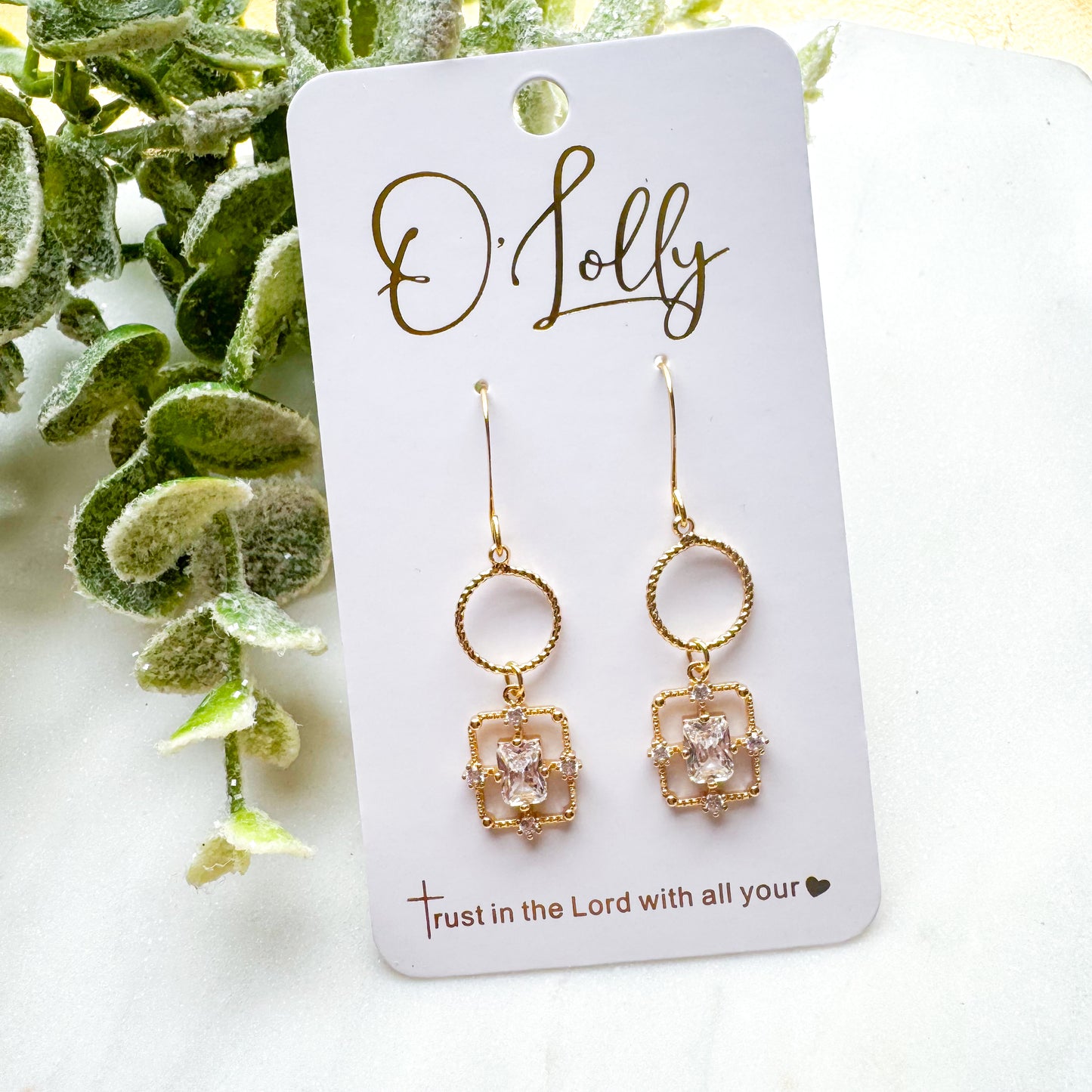 Dainty Gold Textured Cubic Zirconia Dangle Earrings