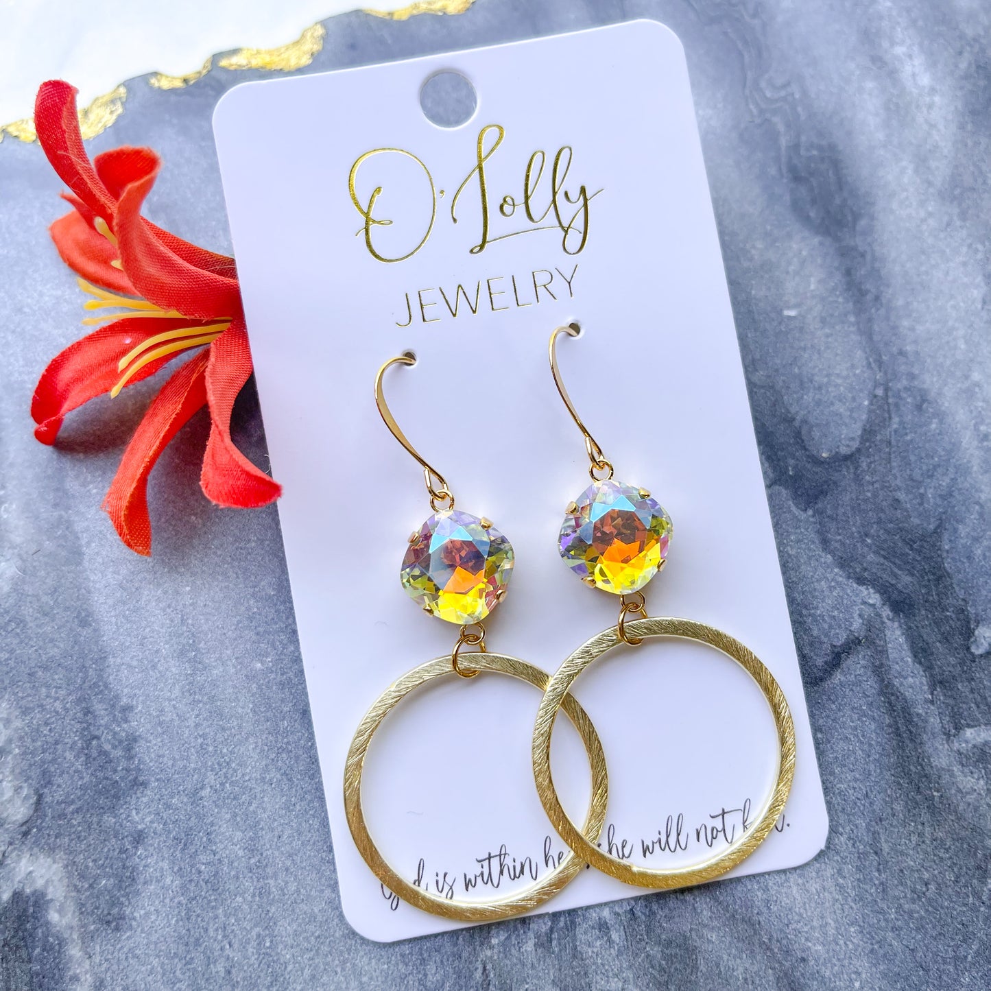 O'Lolly "Sunny" Earrings - Sunset Stone w/Gold Hoop